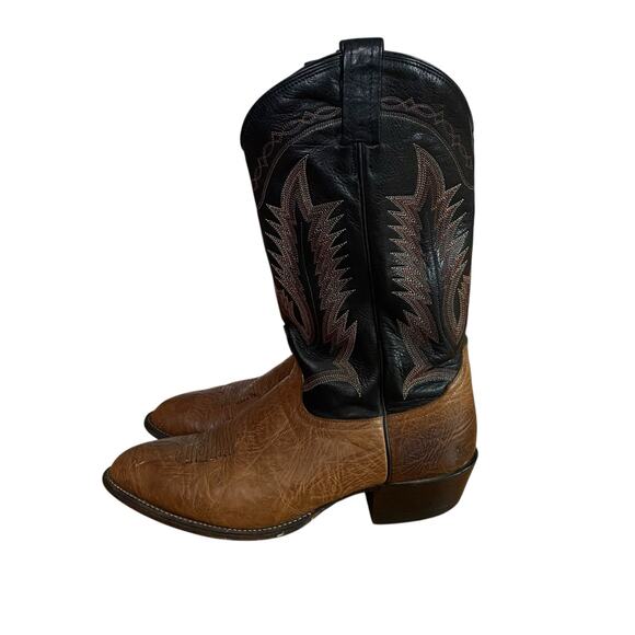 Tony Lama Brown & Black Leather Cowboy Boots Mens 11 D Western Rodeo 6171 - Picture 4 of 10